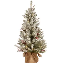 Clearance Kirklands Home 3 ft. Pre-Lit Burlap Base Flocked Christmas Tree