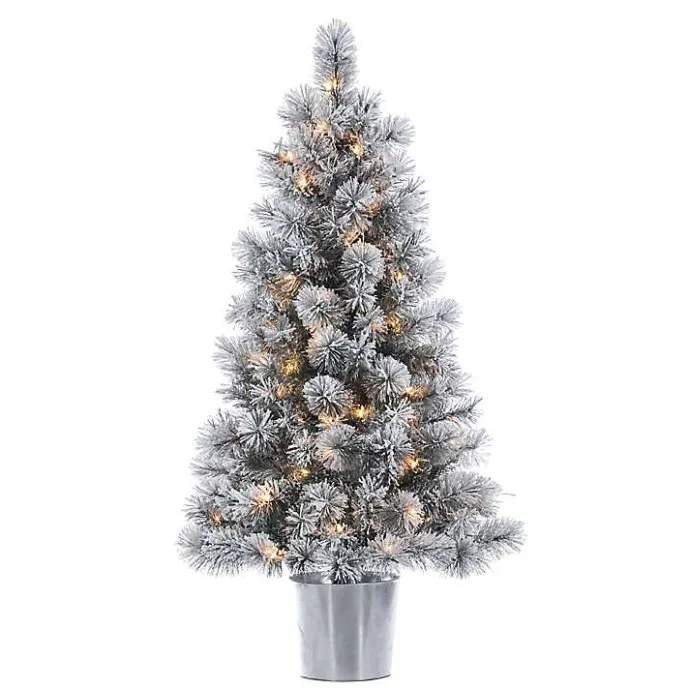 Clearance Kirklands Home 4.5 ft. Pre-Lit Flocked Potted Pine Christmas Tree