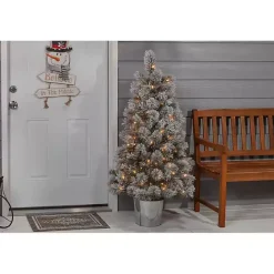Clearance Kirklands Home 4.5 ft. Pre-Lit Flocked Potted Pine Christmas Tree
