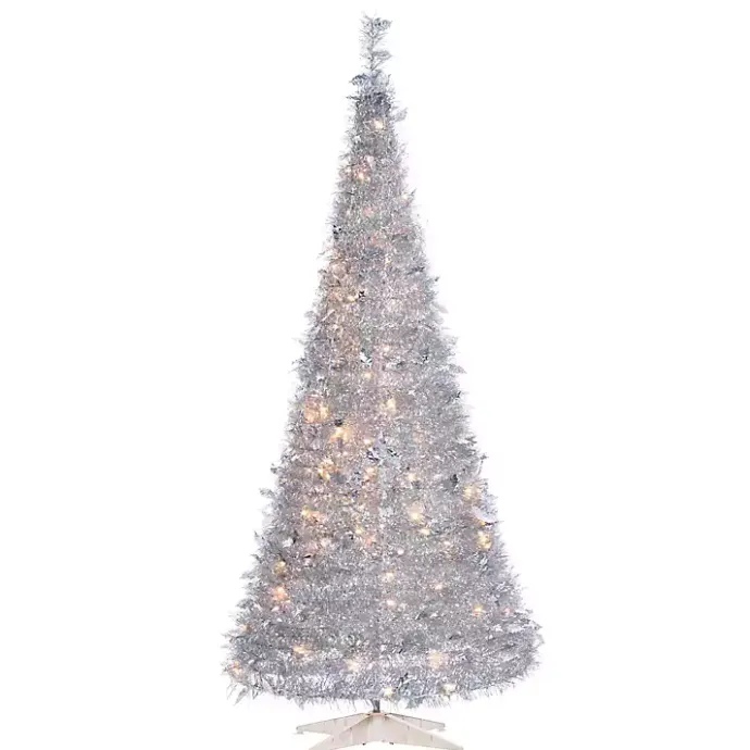 Best Kirklands Home 6 ft. Pre-Lit Silver Tinsel Pop-Up Christmas Tree