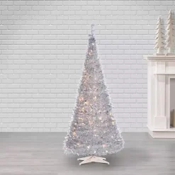 Best Kirklands Home 6 ft. Pre-Lit Silver Tinsel Pop-Up Christmas Tree