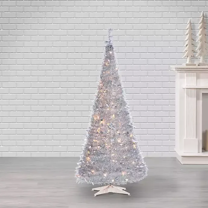 Best Kirklands Home 6 ft. Pre-Lit Silver Tinsel Pop-Up Christmas Tree
