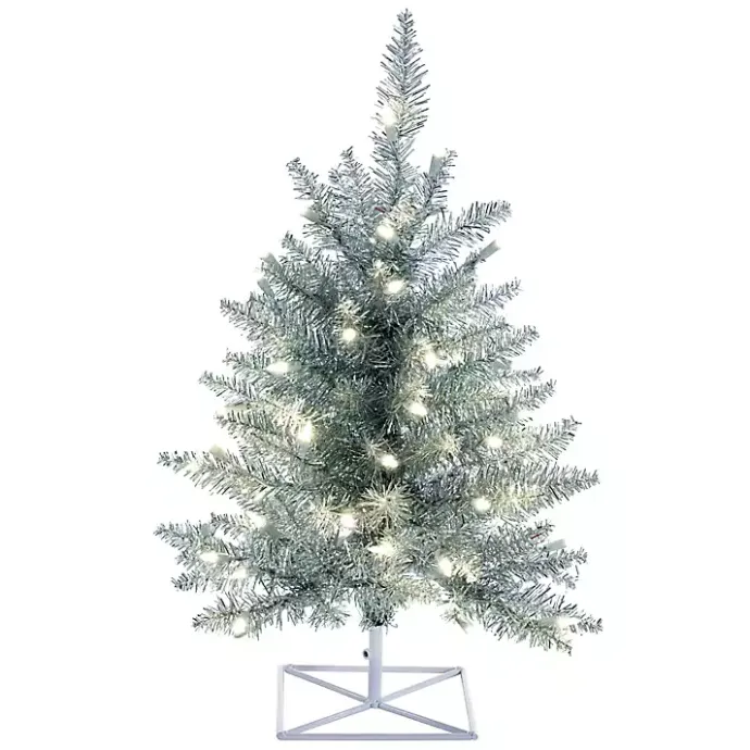 Outlet Kirklands Home 3 ft. Pre-Lit Tinsel Christmas Tree Silver