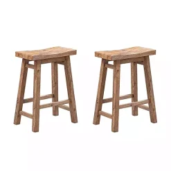 Kirklands Home Acacia Barnwood Saddle Counter Stools, Set of 2 Tan