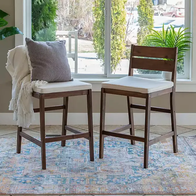 Kirklands Home Acacia Slat Back Outdoor Counter Stools, Set of 2