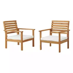 New Kirklands Home Acacia White Cushioned Outdoor Chairs, Set of 2