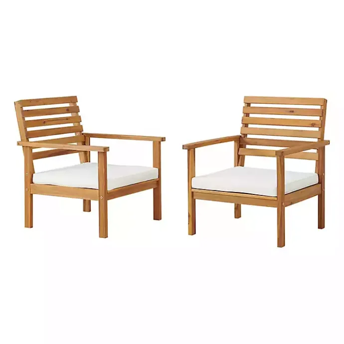 New Kirklands Home Acacia White Cushioned Outdoor Chairs, Set of 2
