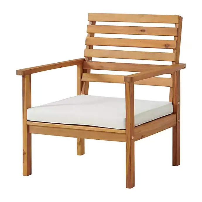 New Kirklands Home Acacia White Cushioned Outdoor Chairs, Set of 2