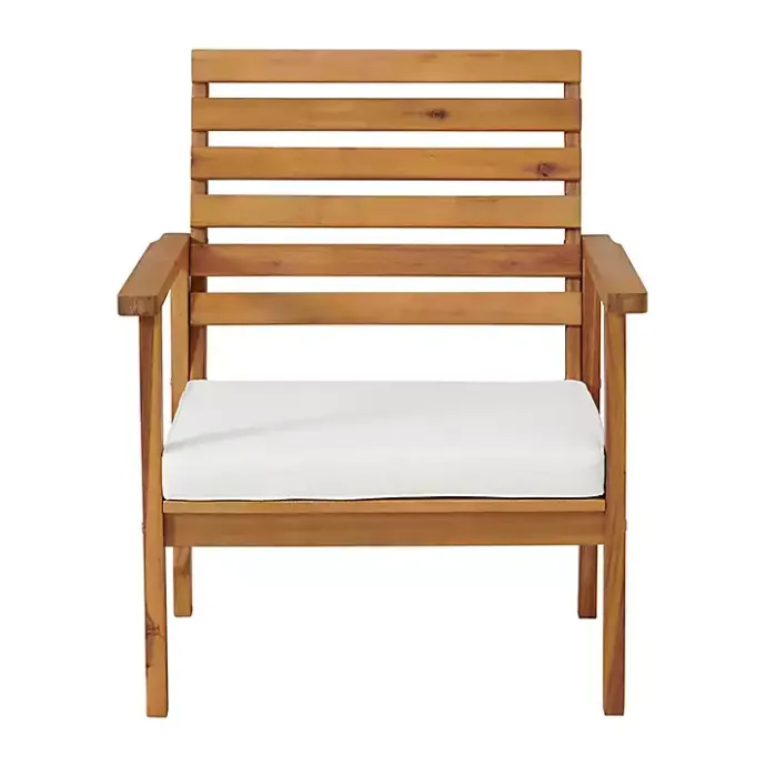 New Kirklands Home Acacia White Cushioned Outdoor Chairs, Set of 2