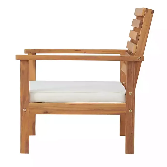 New Kirklands Home Acacia White Cushioned Outdoor Chairs, Set of 2