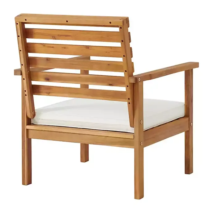 New Kirklands Home Acacia White Cushioned Outdoor Chairs, Set of 2