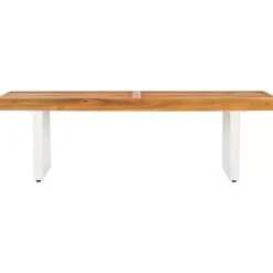 Online Kirklands Home Acacia Wood and Metal Monti Outdoor Bench White