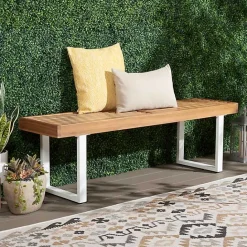 Online Kirklands Home Acacia Wood and Metal Monti Outdoor Bench White