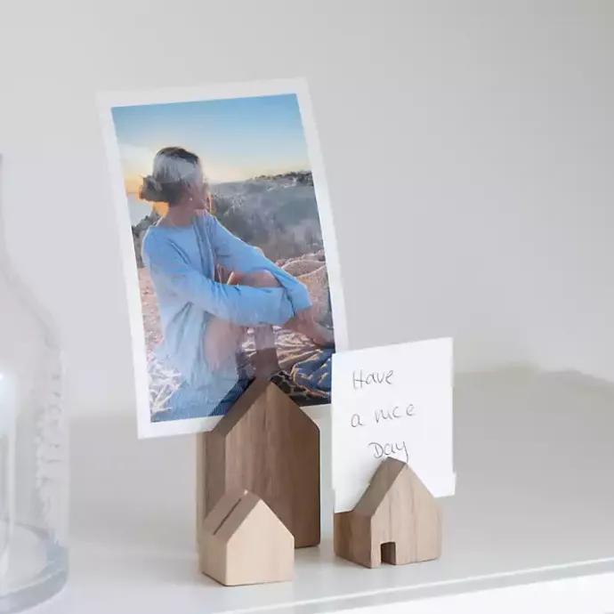 New Kirklands Home Acacia Wood House Photo Holders, Set of 3