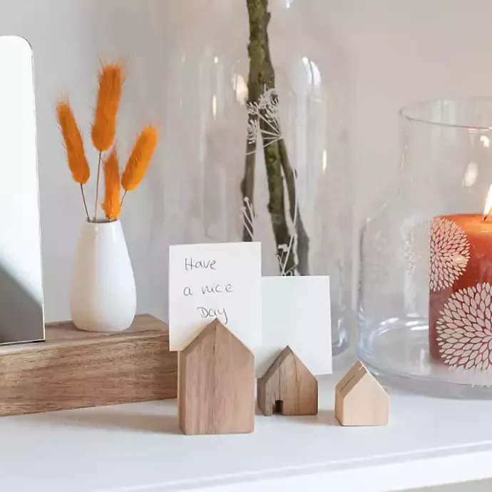 New Kirklands Home Acacia Wood House Photo Holders, Set of 3