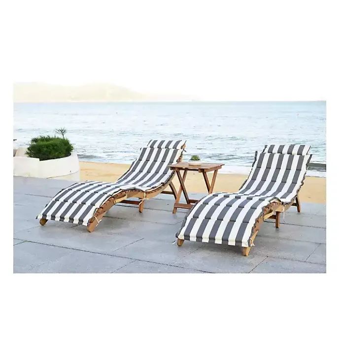 Discount Kirklands Home Acacia Wood 3-pc. Chaise Set with Striped Cushions