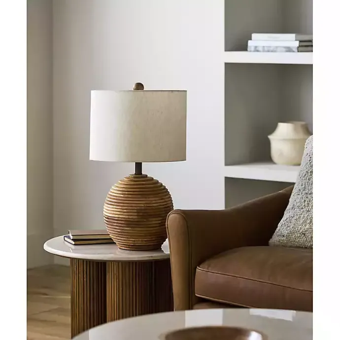 Clearance Kirklands Home Acacia Wood Ribbed Polo Table Lamp Ivory
