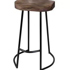 Clearance Kirklands Home Acacia Wood Seat Wrought Iron Base Counter Stool Brown