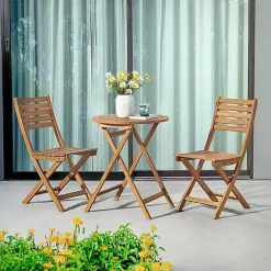 Discount Kirklands Home Acacia Wood Slatted 3-pc. Outdoor Bistro Set Tan