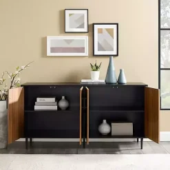 Hot Kirklands Home Acorn and Black Chevron Door TV Stand Brown