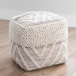 Clearance Kirklands Home Adele Neutral Hand Knotted Pouf Ivory