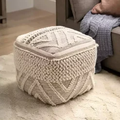 Clearance Kirklands Home Adele Neutral Hand Knotted Pouf Ivory