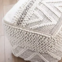 Clearance Kirklands Home Adele Neutral Hand Knotted Pouf Ivory