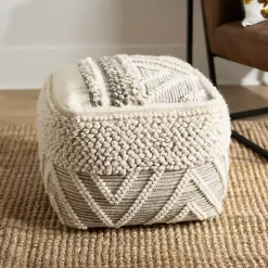 Clearance Kirklands Home Adele Neutral Hand Knotted Pouf Ivory