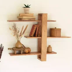 Discount Kirklands Home Adjustable 3-Tier Acacia Wood Wall Shelf