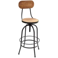 Discount Kirklands Home Adjustable Wood and Metal Industrial Bar Stool Brown