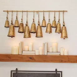 Discount Kirklands Home Aged Triangle Bells Wall Plaque Gold