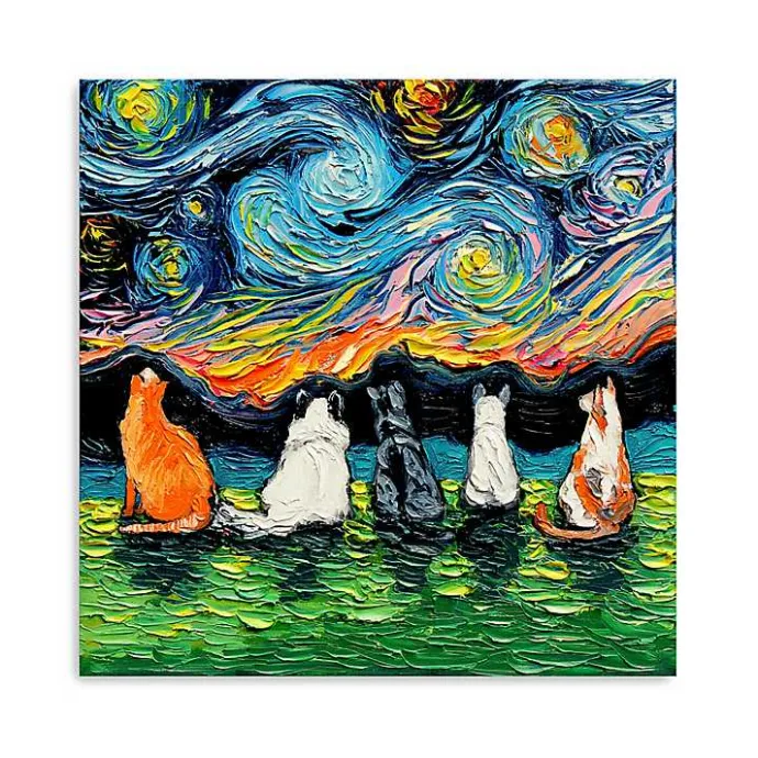 Sale Kirklands Home Aja Trier Cat Friends Starry Night Canvas Print