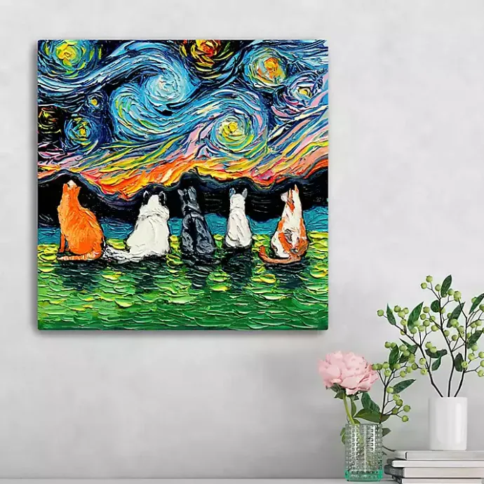 Sale Kirklands Home Aja Trier Cat Friends Starry Night Canvas Print