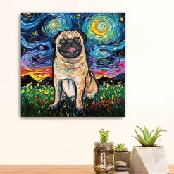 New Kirklands Home Aja Trier Pug Starry Night Canvas Art Print