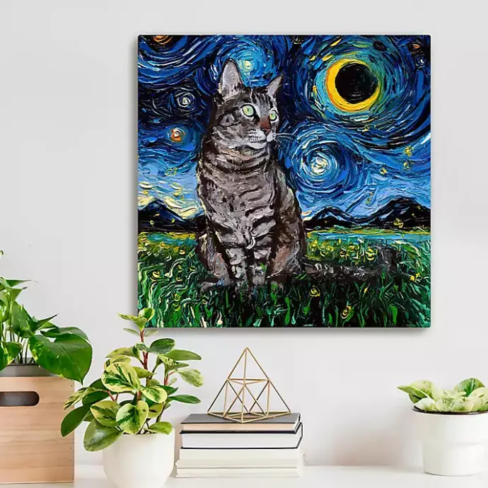 Discount Kirklands Home Aja Trier Tabby Cat Starry Night Canvas Art Print