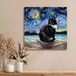 Kirklands Home Aja Trier Tuxedo Cat Starry Night Canvas Art Print