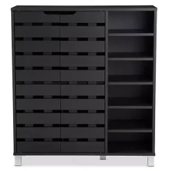 New Kirklands Home Aldrich Black Slatted Shoe Storage Cabinet