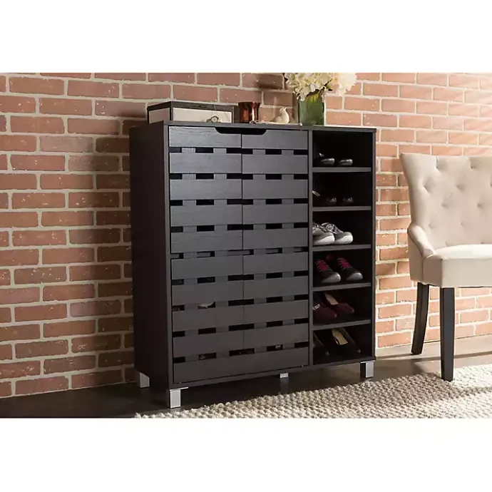New Kirklands Home Aldrich Black Slatted Shoe Storage Cabinet