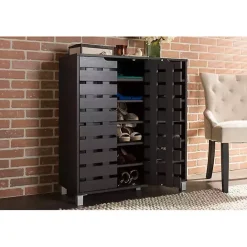 New Kirklands Home Aldrich Black Slatted Shoe Storage Cabinet