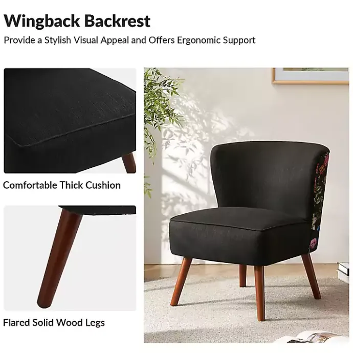 Kirklands Home Alex Upholstered Floral Back Accent Chair Black
