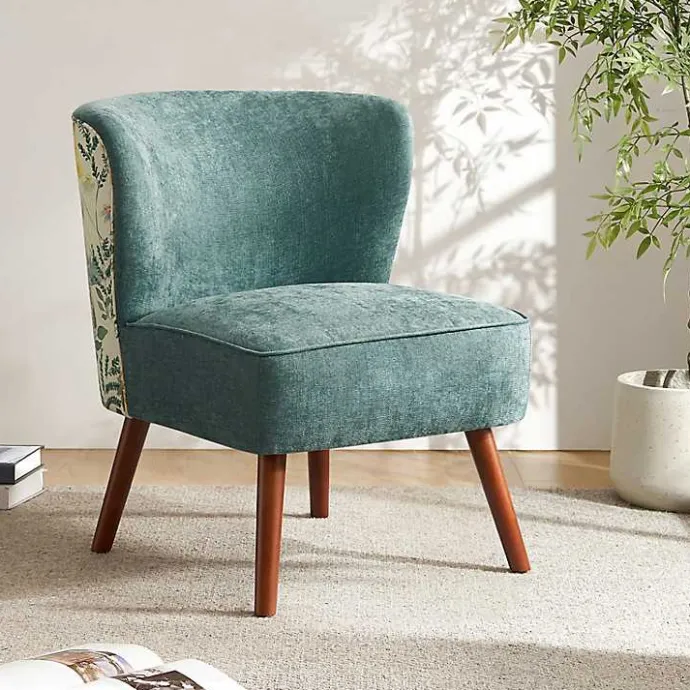 New Kirklands Home Alex Teal Upholstered Floral Back Accent Chair Green