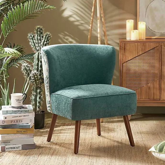New Kirklands Home Alex Teal Upholstered Floral Back Accent Chair Green