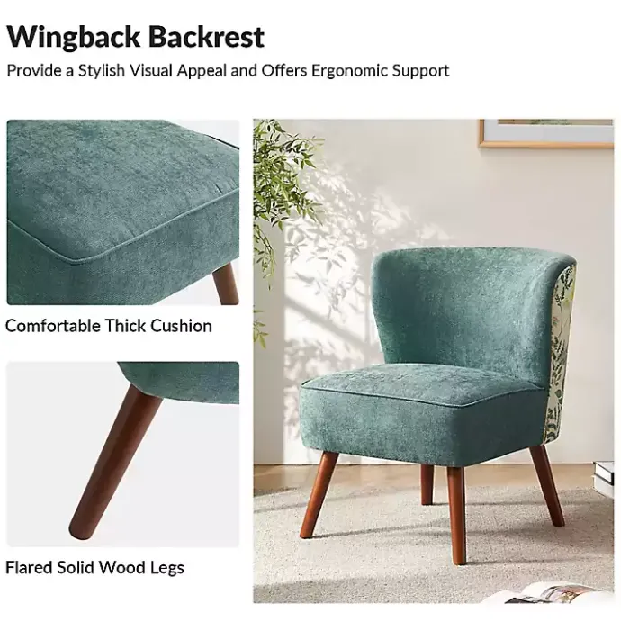 New Kirklands Home Alex Teal Upholstered Floral Back Accent Chair Green