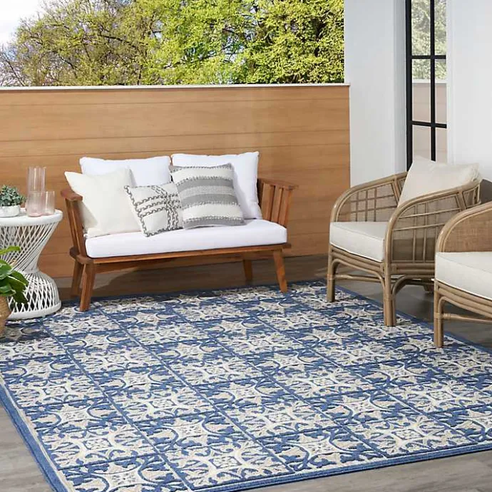 Sale Kirklands Home Aloha Blue Geometric Indoor/Outdoor Area Rug, 9x12