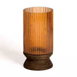 Best Kirklands Home Amber Glass and Wood Hurricane, 13 in.