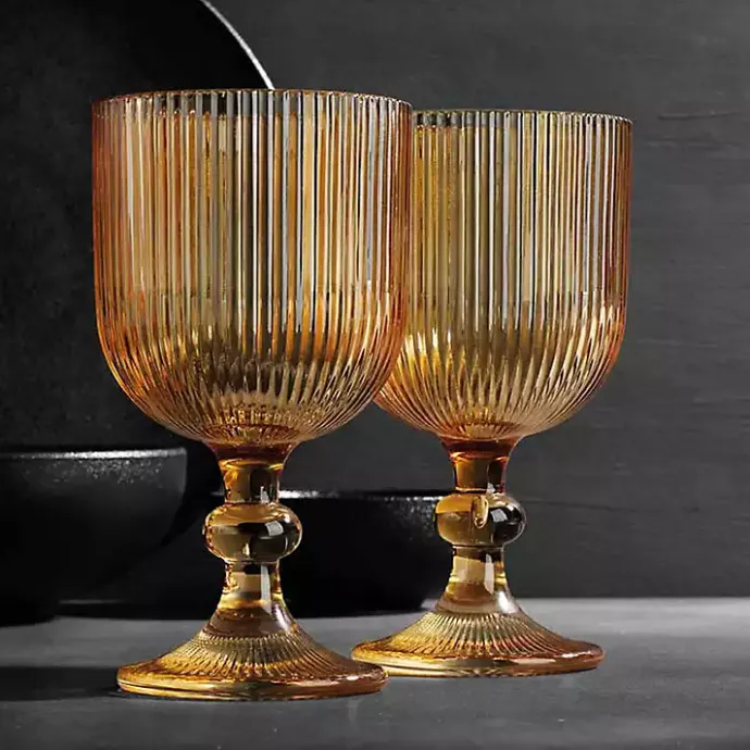 Sale Kirklands Home Amber Ribbed Goblet Wine Glasses, Set of 4 Orange