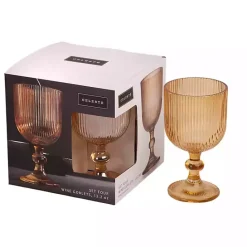 Sale Kirklands Home Amber Ribbed Goblet Wine Glasses, Set of 4 Orange