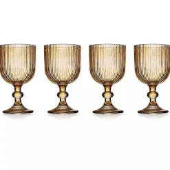 Sale Kirklands Home Amber Ribbed Goblet Wine Glasses, Set of 4 Orange