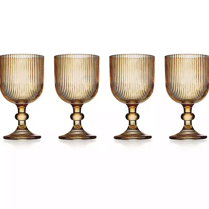 Sale Kirklands Home Amber Ribbed Goblet Wine Glasses, Set of 4 Orange
