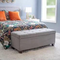 Outlet Kirklands Home Amelia Tufted Shoe Storage Ottoman Bench Gray